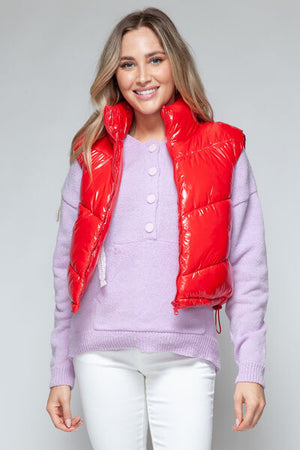 snobbish zip up turtleneck shiny quilted vest