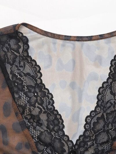 perfee leopard v-neck lace bodysuit