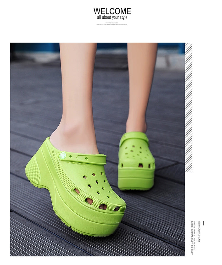 PLATFORM CROCS - Croc Clogs Platform Shoe Sandals Slippers Slip On Beach Shoes Fashion Slides  Women's Summer Non Slip Outdoor Thick Sole Height Increasing Slippers Chunky Heel Slippers Fashion