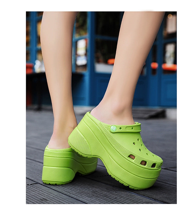 PLATFORM CROCS - Croc Clogs Platform Shoe Sandals Slippers Slip On Beach Shoes Fashion Slides  Women's Summer Non Slip Outdoor Thick Sole Height Increasing Slippers Chunky Heel Slippers Fashion