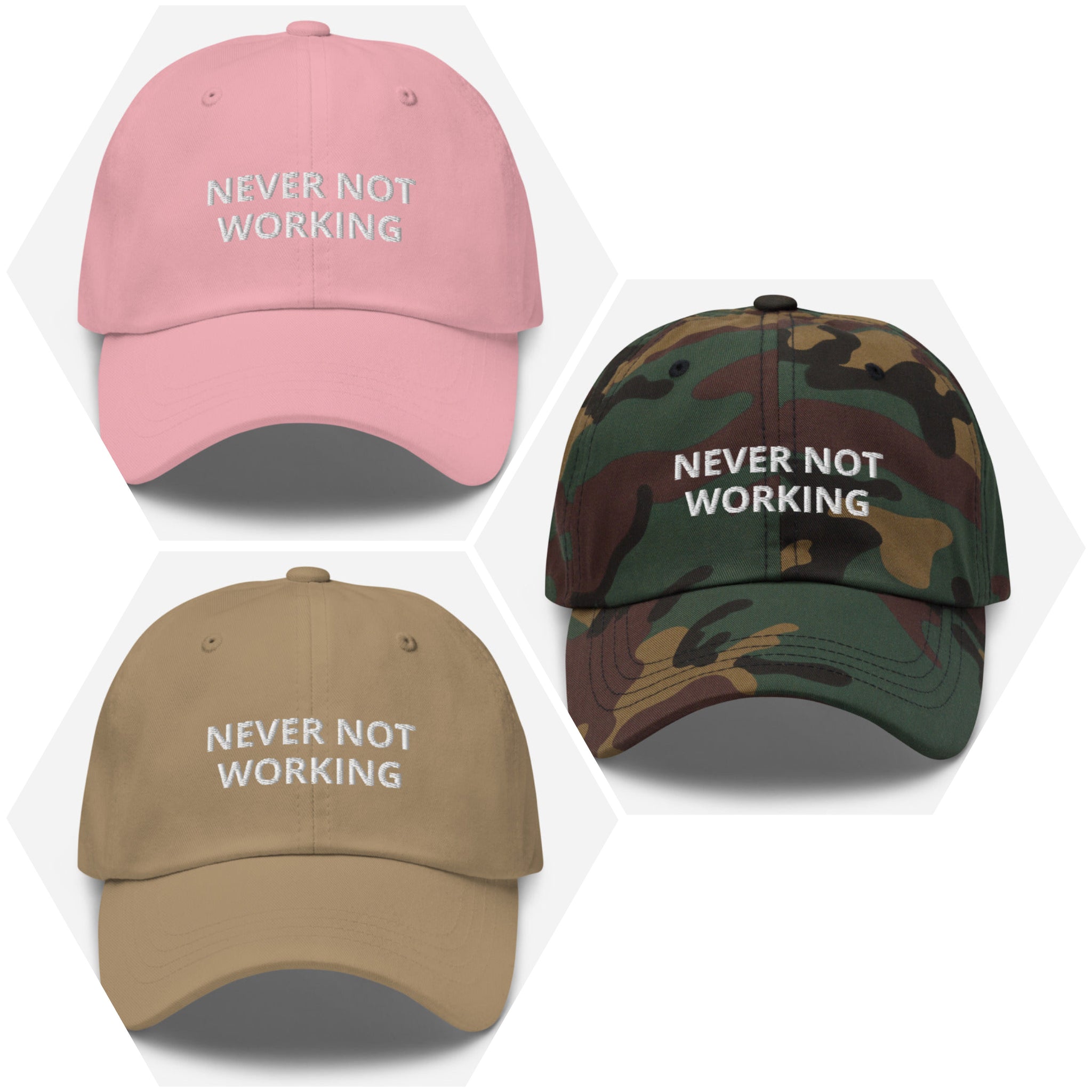 never not working - pink khaki & camo - hat/cap - chino cotton twill