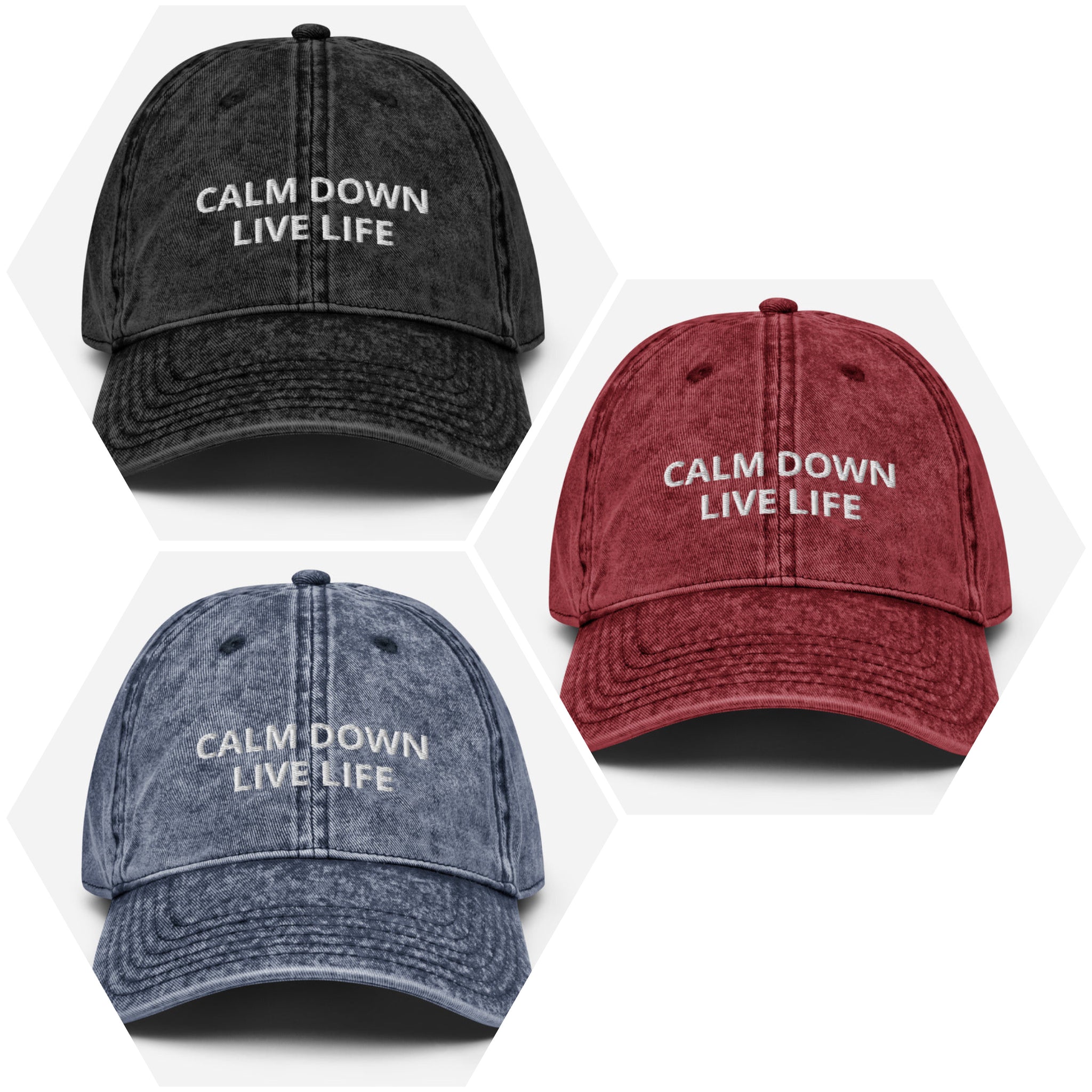 calm down live life - vintage cotton twill cap hat