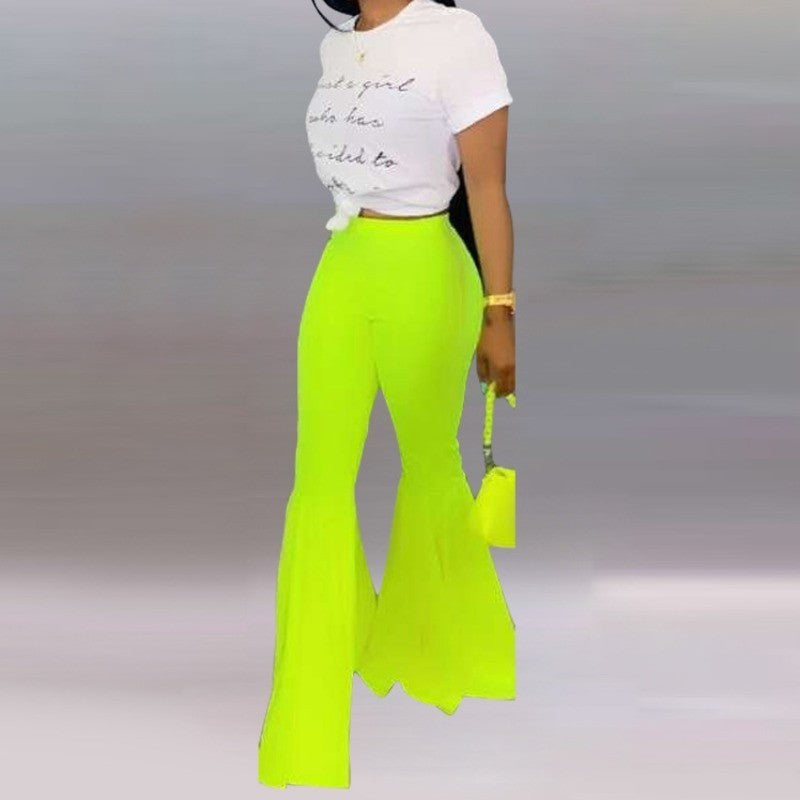 bold bella pants - neon green pants boho high waist pretty flare pants trousers ladies fashion elastic wide leg pants female summer neon clothing