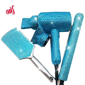 hair style set - diamond/bling - brush, flat iron & blow dryer !