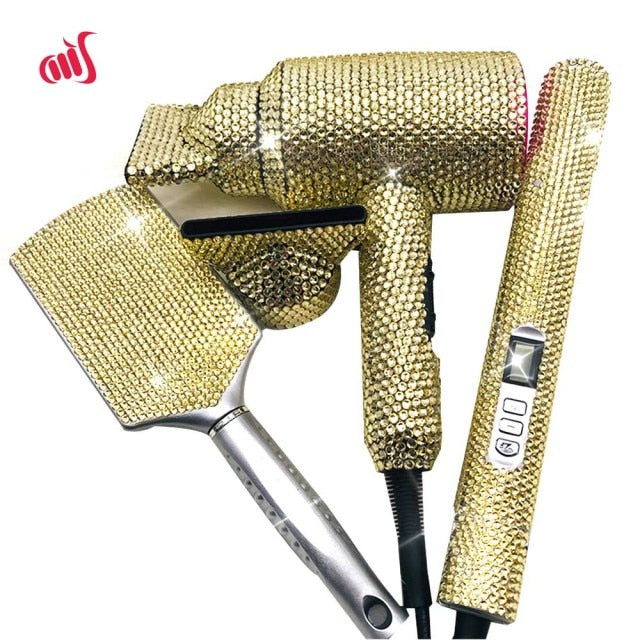 hair style set - diamond/bling - brush, flat iron & blow dryer !