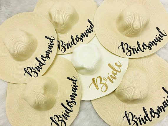 personalize wedding bride bridesmaid statement beach floppy mrs sequin sun hats honeymoon bridal shower party gifts favors gifts