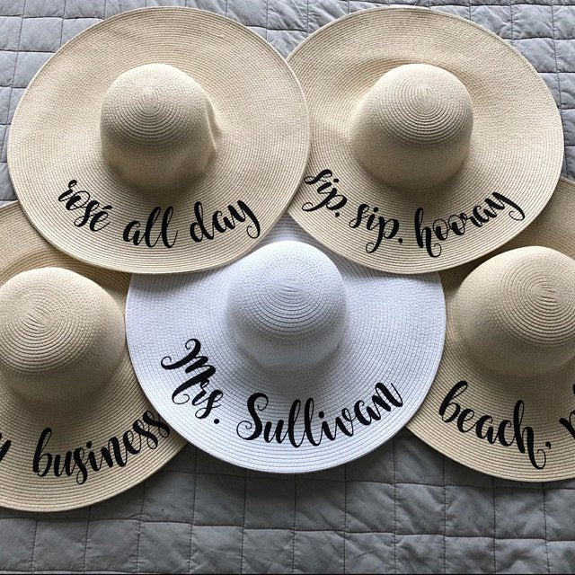 single & group hats! - customize any text bride honeymoon beach hat - floppy hats - mrs. beach hat - personalized wedding floppy hats bridesmaid gifts