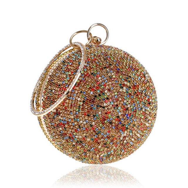 women gold clutch bag full crystal clutch purse ball shaped clutches lady handbags wedding purse chain shoulder bag zd1044 multicolor gold