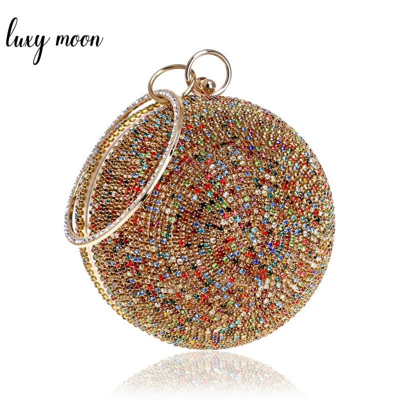 women gold clutch bag full crystal clutch purse ball shaped clutches lady handbags wedding purse chain shoulder bag zd1044