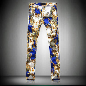 xclusive men’s - autumn college style unique leopard printed pants men white casual slim printed pants men feet trousers size 29-38