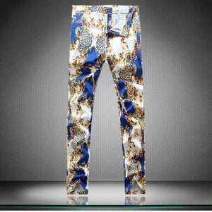 xclusive men’s - autumn college style unique leopard printed pants men white casual slim printed pants men feet trousers size 29-38