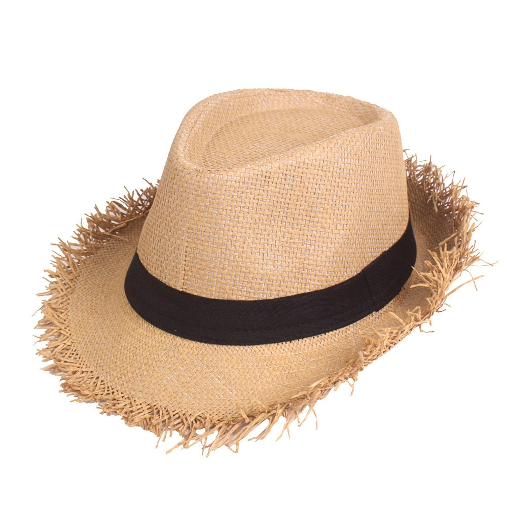 men's travel hat - summer jazz hat solid color breathable straw hat outdoor travel sunhat