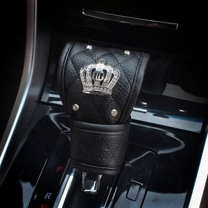 cool car decor -  universal leather car steering wheel cover bling rhinestone crystal car interior with crystal crown accessories black 1pc gear shift case