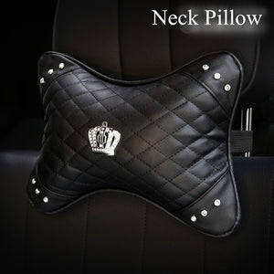 cool car decor -  universal leather car steering wheel cover bling rhinestone crystal car interior with crystal crown accessories black 1pc head pillow