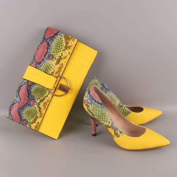 rainbow snake - bag & pumps - matching shoe set