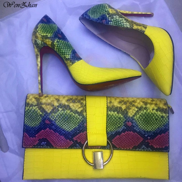 rainbow snake - bag & pumps - matching shoe set