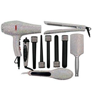 hair style set - diamond/bling - reg brush & electric brush - curling iron with attachments - flat iron & blow dryer !