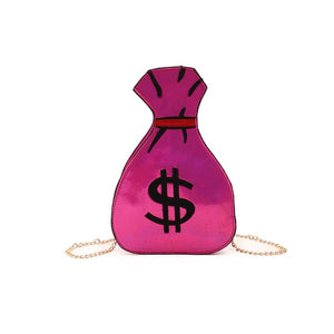 creative funny laser money shape women shoulder bags designer chains messenger crossbdoy bag luxury pu leather gold small purses purple