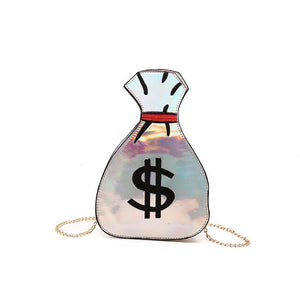 creative funny laser money shape women shoulder bags designer chains messenger crossbdoy bag luxury pu leather gold small purses silver