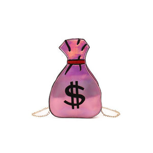 creative funny laser money shape women shoulder bags designer chains messenger crossbdoy bag luxury pu leather gold small purses rose red