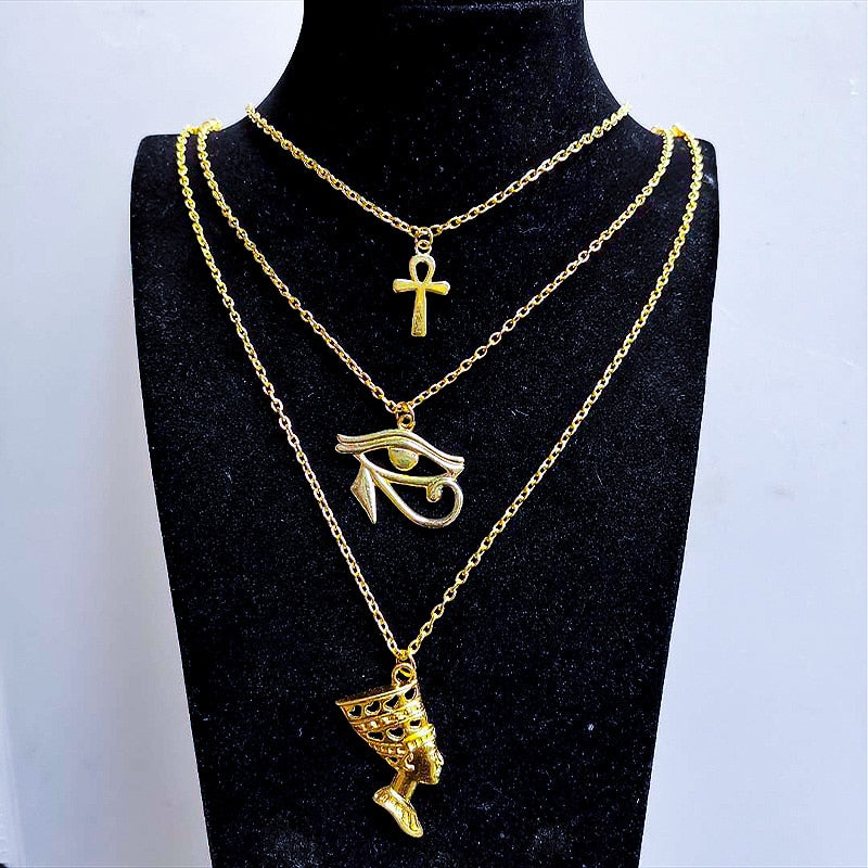 layered egypt-necklace eye of horus queen pharaoh ankh cross pendant amulet necklaces  jewelry