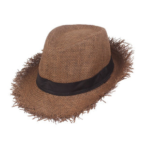 men's travel hat - summer jazz hat solid color breathable straw hat outdoor travel sunhat coffee