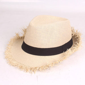 men's travel hat - summer jazz hat solid color breathable straw hat outdoor travel sunhat beige