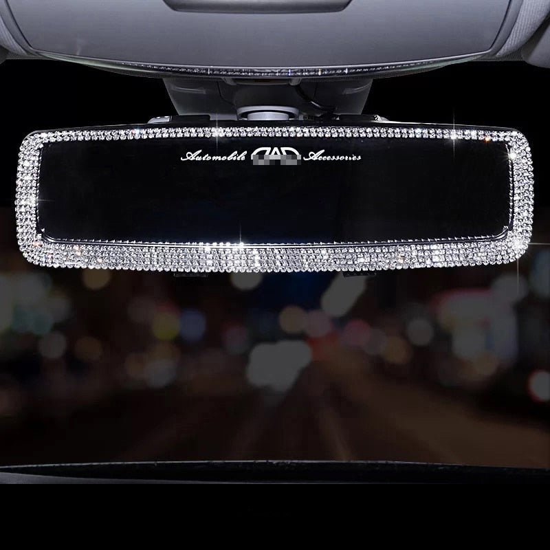 rhinestone car interior rearview mirror decor charm crystal bling diamond ornament rear view mirror cover women auto accessories