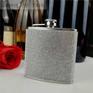 stainless steel with diamond hip flask ,special hip flask for ladies sliver paper box