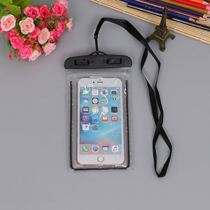 summer luminous waterproof pouch swimming gadget beach dry bag phone case cover camping skiing holder for cell phone 3.5-6inch black color