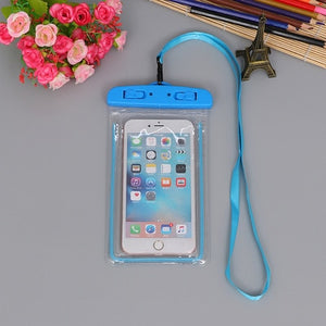 summer luminous waterproof pouch swimming gadget beach dry bag phone case cover camping skiing holder for cell phone 3.5-6inch blue color