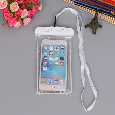 summer luminous waterproof pouch swimming gadget beach dry bag phone case cover camping skiing holder for cell phone 3.5-6inch white color