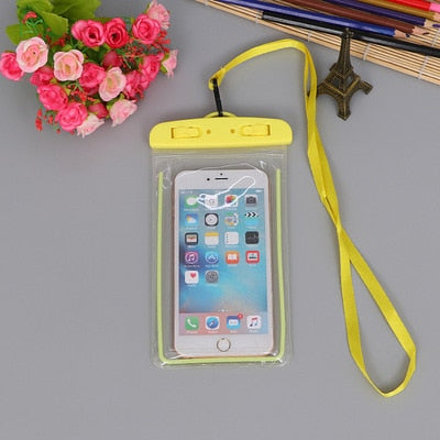 summer luminous waterproof pouch swimming gadget beach dry bag phone case cover camping skiing holder for cell phone 3.5-6inch yellow color