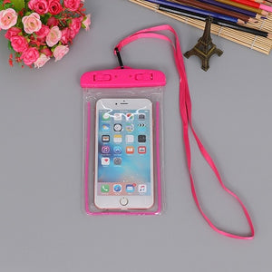 summer luminous waterproof pouch swimming gadget beach dry bag phone case cover camping skiing holder for cell phone 3.5-6inch pink color