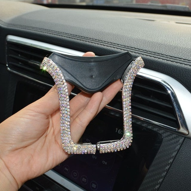 universal car phone holder with bing crystal rhinestone car air vent mount clip cell phone holder for iphone samsung car holder ab white