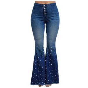 women's high waist flare jeans button tassel pants trousers bell-bottom pants bell bottom flare jeans pantalones vaqueros mujer