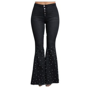 women's high waist flare jeans button tassel pants trousers bell-bottom pants bell bottom flare jeans pantalones vaqueros mujer