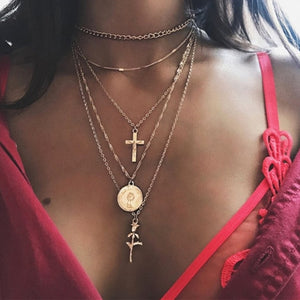 17km new multilayer cross gold pendant necklaces for women punk letter choker necklace 2020 fashion words jewelry party gift fcs117151