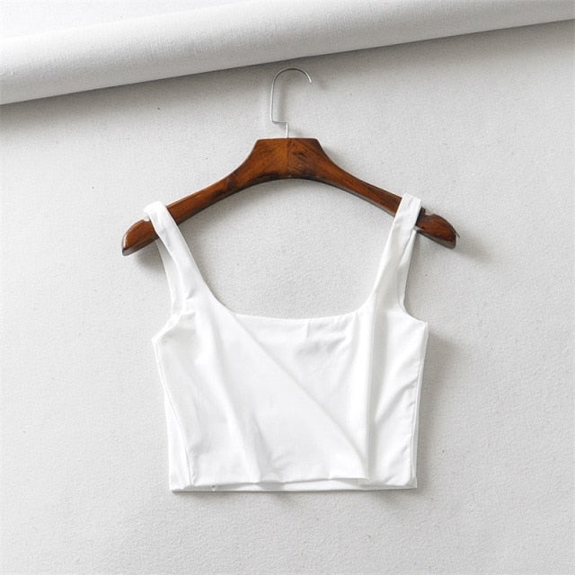 women crop square neck cami two layers "never see through" cropped tank