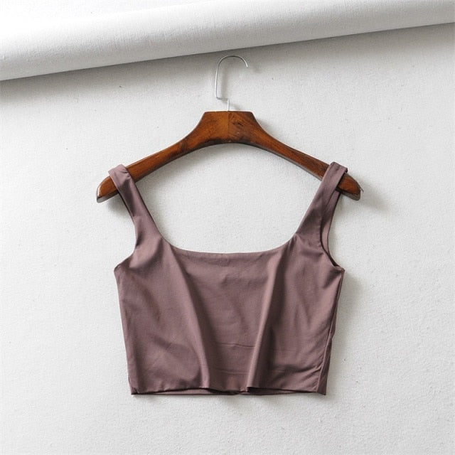 women crop square neck cami two layers "never see through" cropped tank