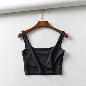 women crop square neck cami two layers "never see through" cropped tank