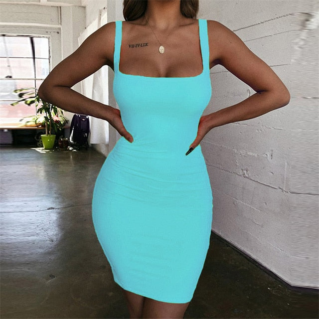 bodyody - mini bodycon women dress backless sexy wrap neon  sleeveless dress jurk dames club party