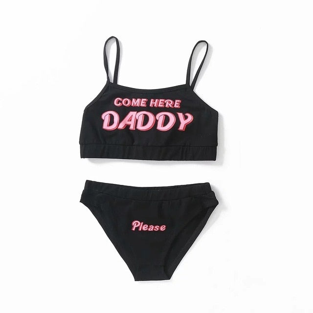 come here daddy - two piece set new fashion letter pretty print tank top sexy sleeveless jumpsuit harajuku kawaii cropped