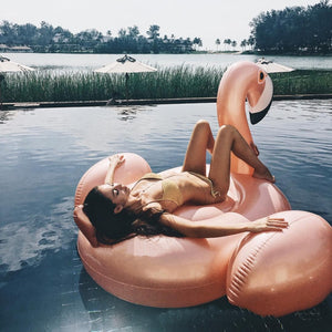 60 inches giant inflatable rose gold flamingo swan ride-on summer toys swimming pool games water mattress floats for adult pool