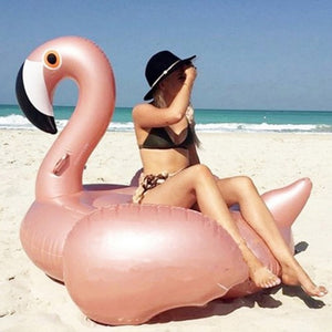 60 inches giant inflatable rose gold flamingo swan ride-on summer toys swimming pool games water mattress floats for adult pool