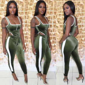 winter women's set velvet bodysuit pencil pants suit two piece set sexy sleeveless street casual fashion tracksuit outfit