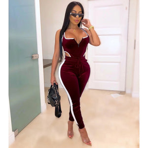 winter women's set velvet bodysuit pencil pants suit two piece set sexy sleeveless street casual fashion tracksuit outfit