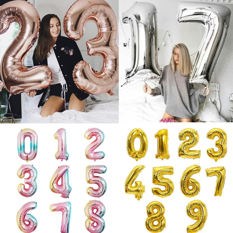 number balloons - big size gold sliver rose gold number balloon birthday wedding  party decorations foil balloons kid boy toy baby shower