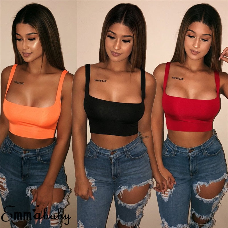 summer crop - tank vest crop top summer beach party sleeveless slash neck tanks woman girls bralette tank top