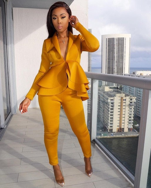 new women winter women's set tracksuit full sleeve ruffles blazers pencil pants suit two piece set office lady outfits uniform